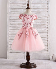 Dressy Outfit, Pink Tulle Lace Applique Short Flower Girl Dresses