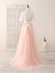 Party Dresses Shopping, Pink Tulle Lace Long Prom Dress Pink Bridesmaid Dress