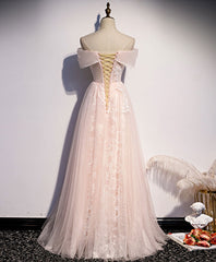 Formal Dress On Sale, Pink Tulle Lace Long Prom Dress Pink Tulle Lace Formal Dress