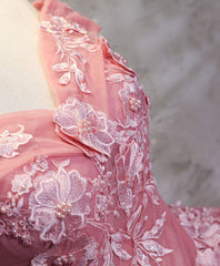 Homecomming Dress Vintage, Pink Tulle Lace Off Shoulder Long Prom Dress Pink Tulle Evening Dress