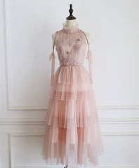 Homecoming Dresses Blues, Pink Tulle Lace Prom Dress, Tulle Lace Homecoming Dress