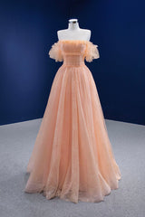 Bridesmaid Dresses Blushing Pink, Pink Tulle Lace Strapless Prom Dress,  Pink A-Line Evening Party Dress