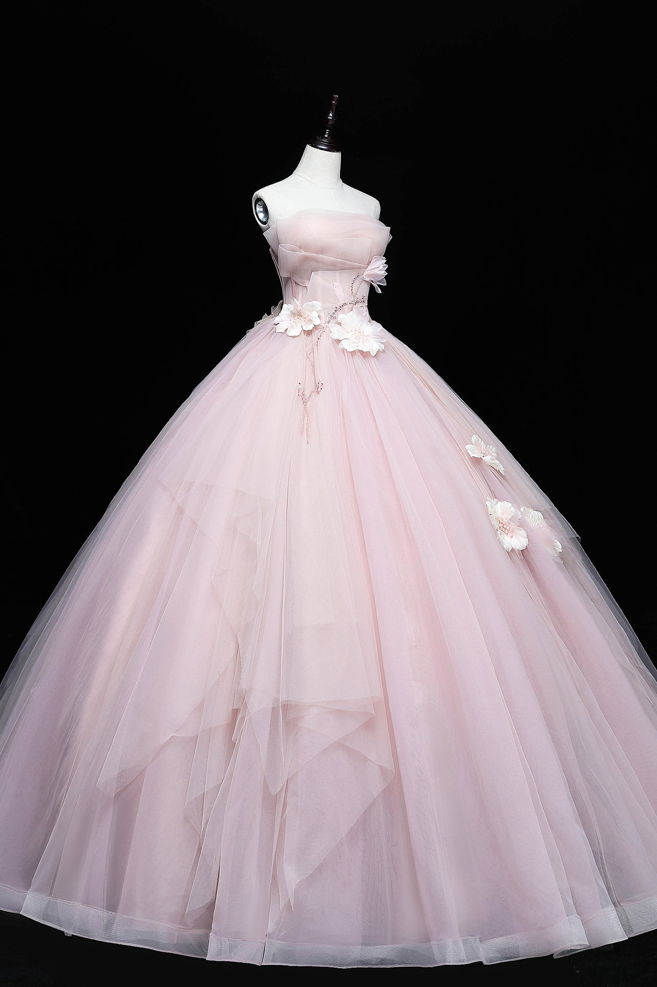 Formal Dress Classy Elegant, Pink Tulle Long A-Line Ball Gown, Pink Strapless Princess Sweet 16 Dress