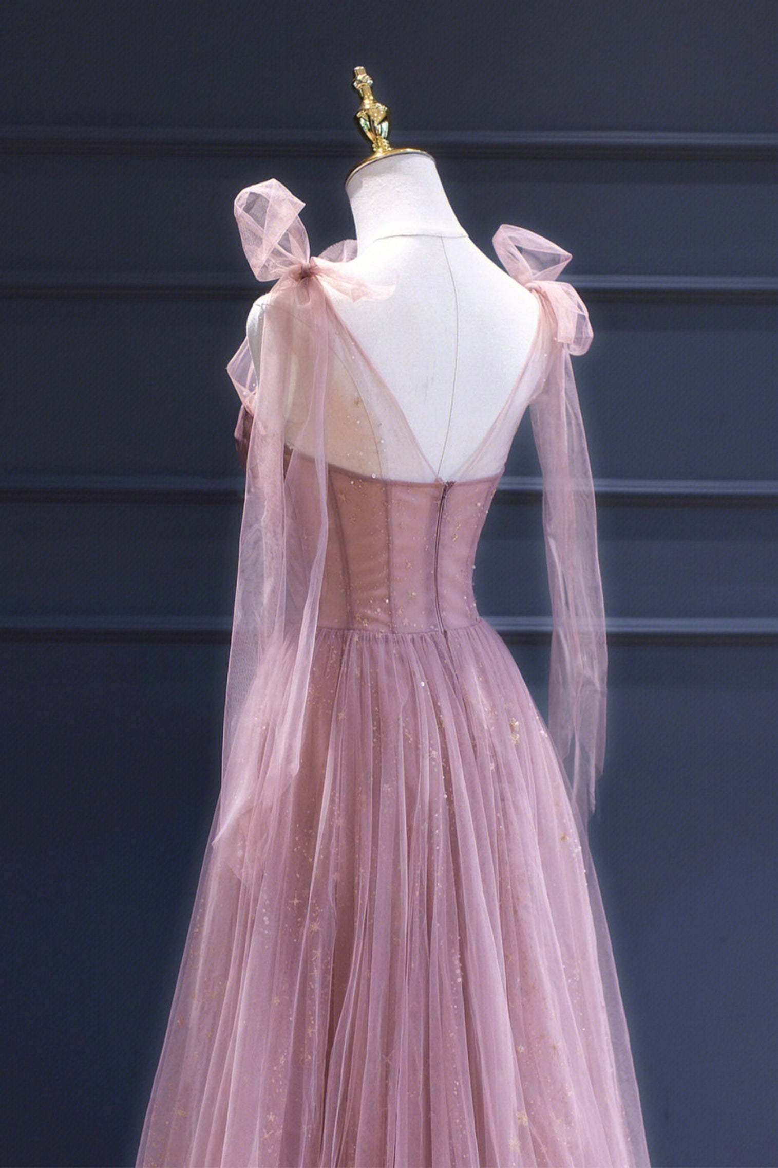 Bridesmaid Dress Convertible, Pink Tulle Long A-Line Prom Dress, Pink Evening Dress with Corset