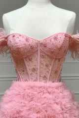 Formal Dresses Over 52, Pink Tulle Long A-Line Prom Dress, Pink Sweetheart Neckline Evening Gown