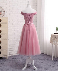 Prom Pictures, Pink Tulle Long Party Dress , Cute Off Shoulder Bridesmaid Dresses