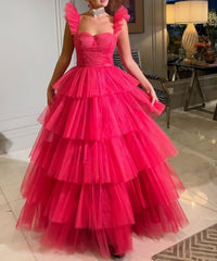 Go Out Outfit, Pink tulle prom dresses long evening dress