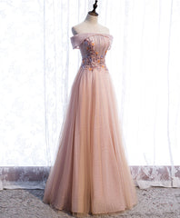 Stunning Dress, Pink Tulle Sequin Beads Long Prom Dress, Pink Tulle Formal Dresses
