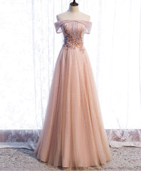 Long Formal Dress, Pink Tulle Sequin Beads Long Prom Dress, Pink Tulle Formal Dresses