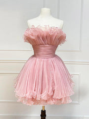 Formal Dressing For Wedding, Pink Tulle Short Prom Dress, Pink Homecoming Dress
