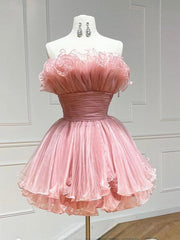 Formal Dress For Wedding, Pink Tulle Short Prom Dress, Pink Homecoming Dress
