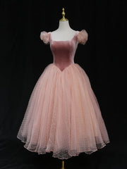 Dinner Dress Classy, Pink Tulle Short Prom Dress, Pink Tulle Puffy Homecoming Dress