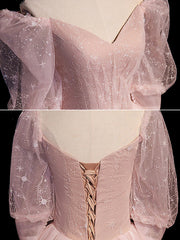 Formal Dresses Truworths, Pink Tulle Short Sleeves Ball Gown Long Formal Dresses, Pink Evening Dresses