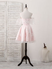Prom Dress For Girl, Pink Tulle Sweetheart Lace Short Prom Dress, Pink Homecoming Dress