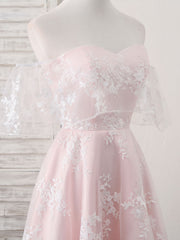 Prom Dresses For Girls, Pink Tulle Sweetheart Lace Short Prom Dress, Pink Homecoming Dress
