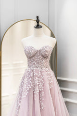 Bridesmaid Dresses Cheap, Pink Tulle Sweetheart Long Party Dress, A-Line Prom Dress