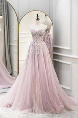Bridesmaid Dresses Colorful, Pink Tulle Sweetheart Long Party Dress, A-Line Prom Dress
