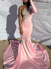 White Prom Dress, Pink Unique Long Prom Dress Mermaid Party Dress