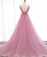 Formal Dresses Website, Pink V Neck Long Prom Dress, Aline Pink Formal Evening Dresses