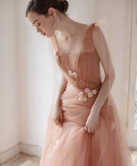 Prom Dress Cheap, Pink V Neck Tulle Long Prom Dress, Tulle Pink Evening Dress