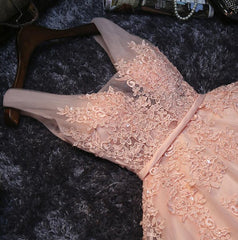 Homecoming Dresses Style, Pink V-neckline Tulle Knee Length Party Dress, Lovely Tulle Formal Dress