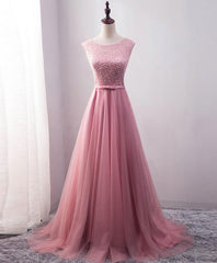 Party Dresses For Teens, Pink Tulle Long A Line Prom Dress, Pink Evening Dress