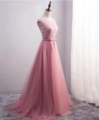 Party Dresses Short, Pink Tulle Long A Line Prom Dress, Pink Evening Dress