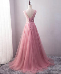 Party Dress Outfit, Pink Tulle Long A Line Prom Dress, Pink Evening Dress