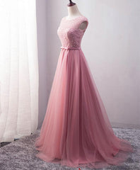 Party Dress Ideas, Pink Tulle Long A Line Prom Dress, Pink Evening Dress