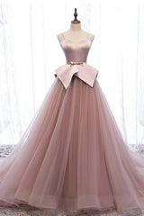 Wedding Dress Different, Pink Spaghetti Straps Tulle Long Formal Prom Dress, Unique Long Wedding Dess