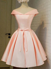 Prom Dress 2034, A-Line Princess V-neck Sleeveless Sash Satin Short Homecoming Dresses