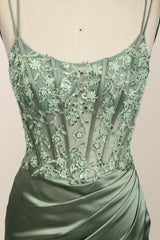 Bridesmaids Dresses Chiffon, Sage Green Lace Appliques Mermaid Long Formal Dress