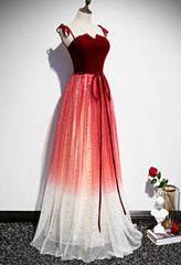 Party Dress In White, Pretty Red Tulle with Sequins Long Party Gown, Red Formal Dress