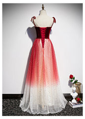 Party Dresses For Girls, Pretty Red Tulle with Sequins Long Party Gown, Red Formal Dress