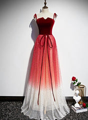 Party Dresses White, Pretty Red Tulle with Sequins Long Party Gown, Red Formal Dress