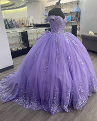 Formal Dresses Floral, Lilac Corset Mexican Quinceanera Dress Ball Gown