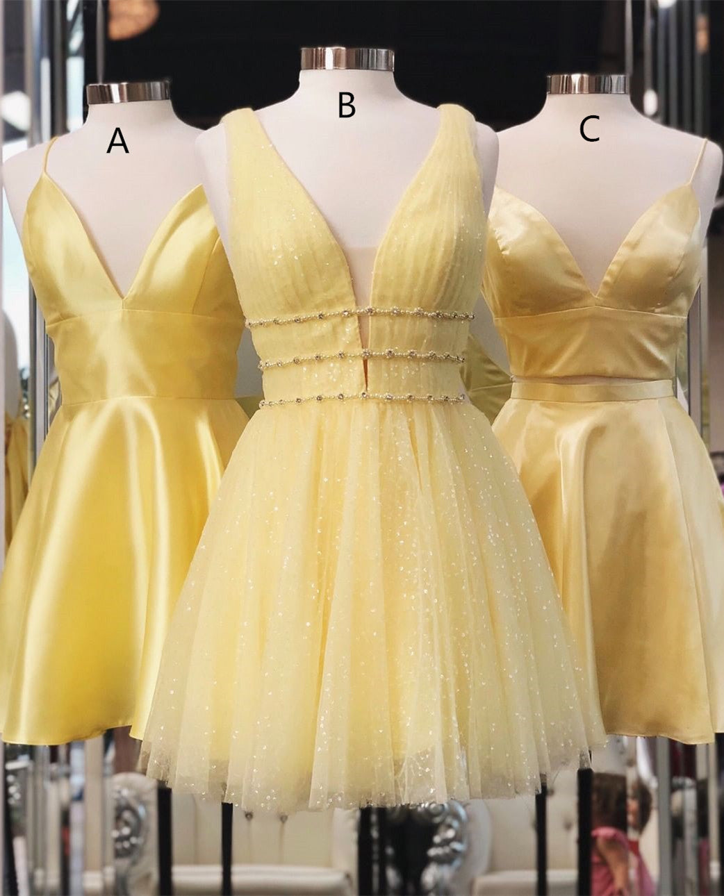Bridesmaids Dress Style, Princess A-line Short Yellow Homecoming Dresses,Cocktail Dress Classy Elegant