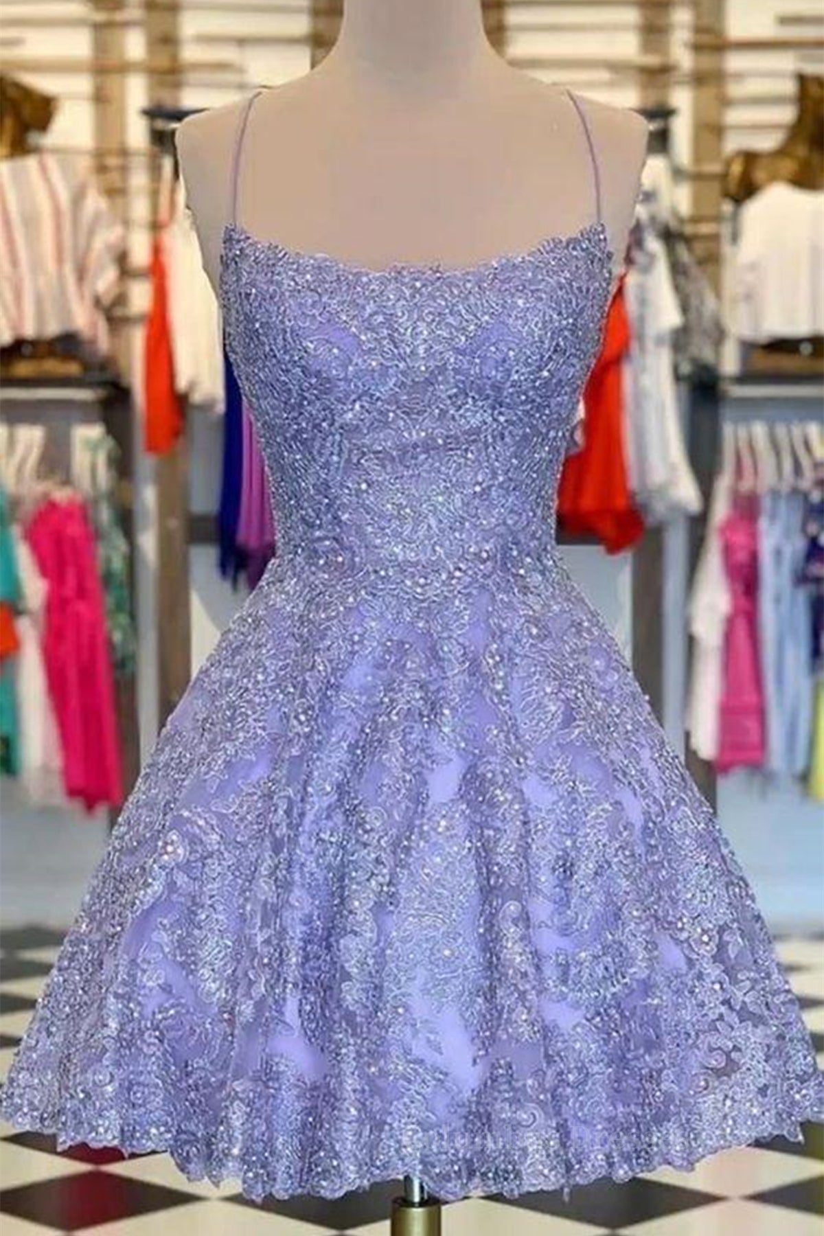 Bridesmaid Dress Gold, Princess Beaded Purple Lace Prom Dress, Short Purple Lace Homecoming Dress, Purple Formal Evening Dress