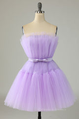 Bridesmaid Dress Colorful, Princess Lavender A-line Short Party Dress with Ribbon
