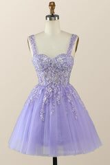 Evening Dress Elegant, Princess Lavender Embroidered Short Princess Dress