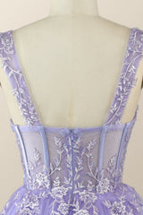 Corset Dress, Princess Lavender Embroidered Short Princess Dress