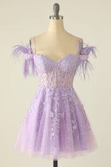 Prom Dress Boutiques Near Me, Princess Lavender Lace Short A-line Homecoming Dress