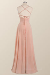 Formal Dresses Website, Princess Pink Straps Chiffon A-line Long Bridesmaid Dress
