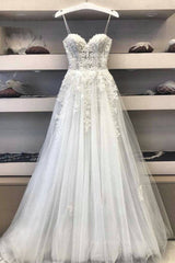 Weddings Dress Styles, Princess Sweetheart Neck White Lace Prom Wedding Dresses, Ivory Lace Formal Dresses, White Evening Dresses