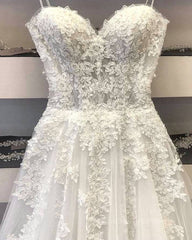 Wedding Dress Styling, Princess Sweetheart Neck White Lace Prom Wedding Dresses, Ivory Lace Formal Dresses, White Evening Dresses