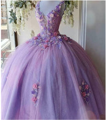 Bridesmaids Dresses Spring, Princess Tulle Long Prom Dress with Flower,Ball Gowns Quinceanera Dresses