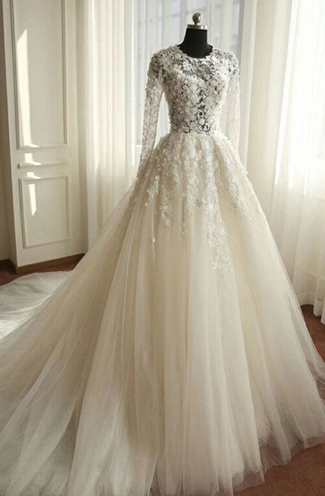 Wedding Dresses For Over 52S, 2024 Newest A Line Long Sleeves Tulle Wedding Dresses