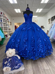 Formal Dresses Classy Elegant, Royal Blue Quinceanera Dress Ball Gown With Appliques Flowers Princess Sweet 16 Dresses