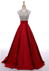 Prom Dresses Designers, 2024 Gorgeous Red Sequins Floor-Length/Long A-Line/Princess Satin Prom Dresses