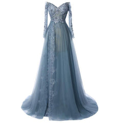 Prom Dresses2035, A-Line/Princess Tulle Long Sleeves Sweetheart 2024 Prom Dresses